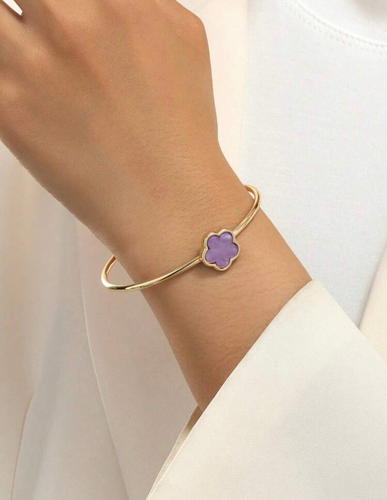 Purple Lucky Clover Open Cuff Bracelet