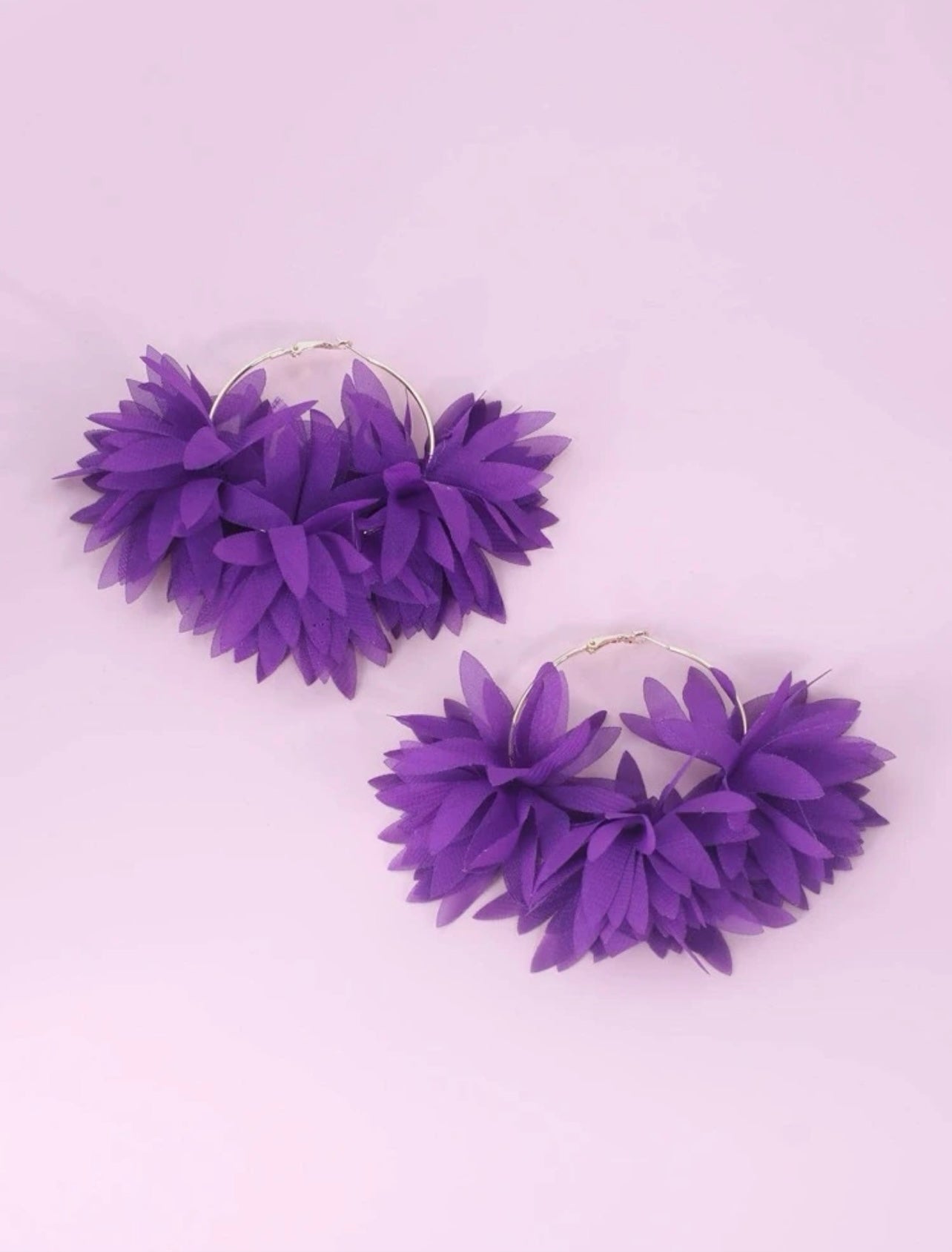Large Purple Flower Decor Hoop Earrings