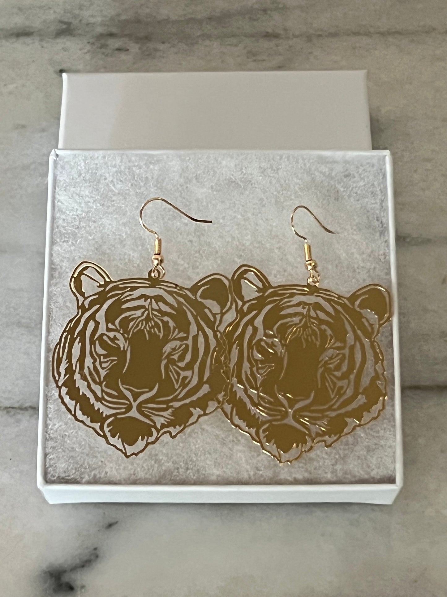 Tiger Metal Earrings