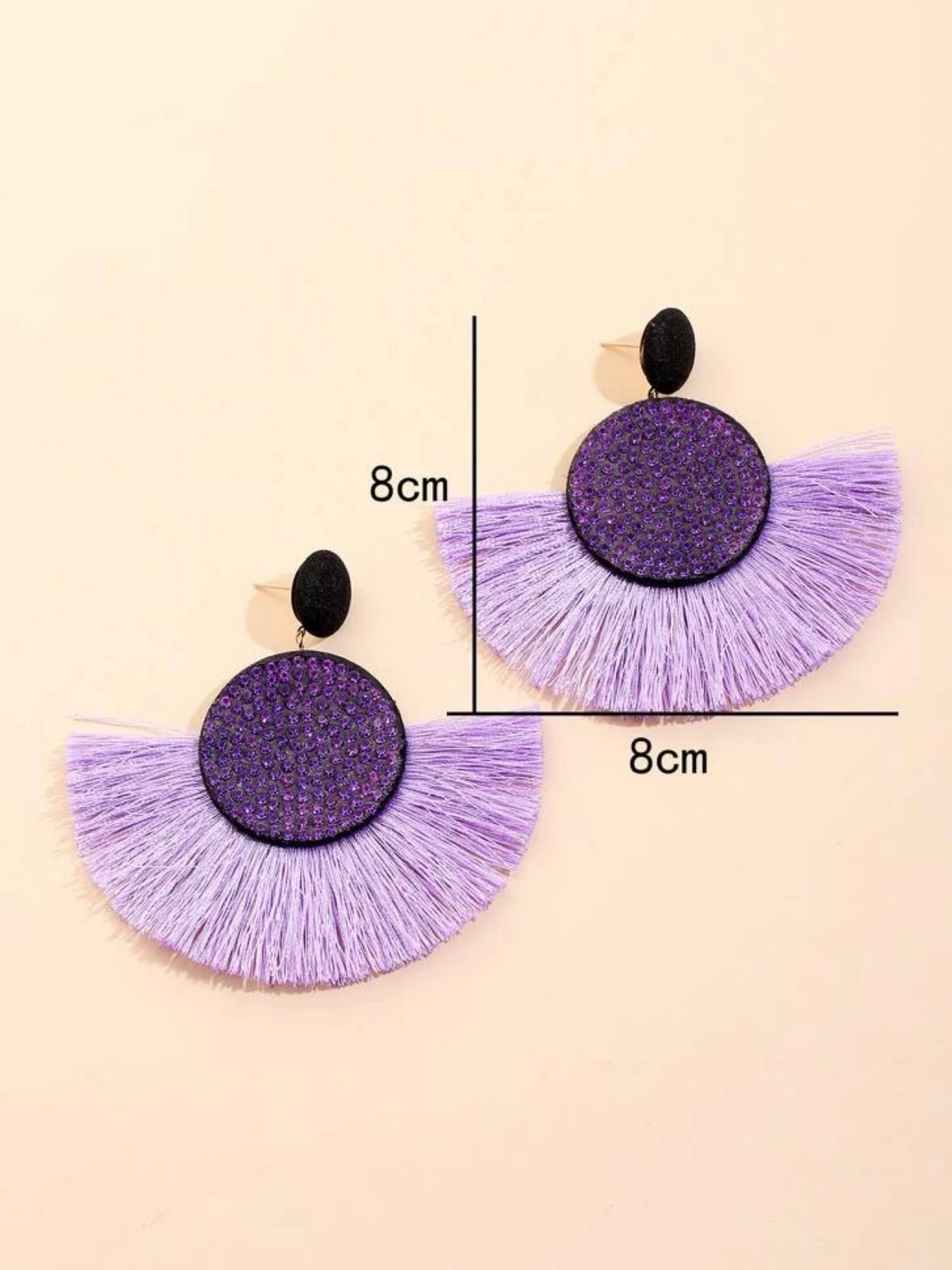 Purple Rhinestone Tassel Earrings