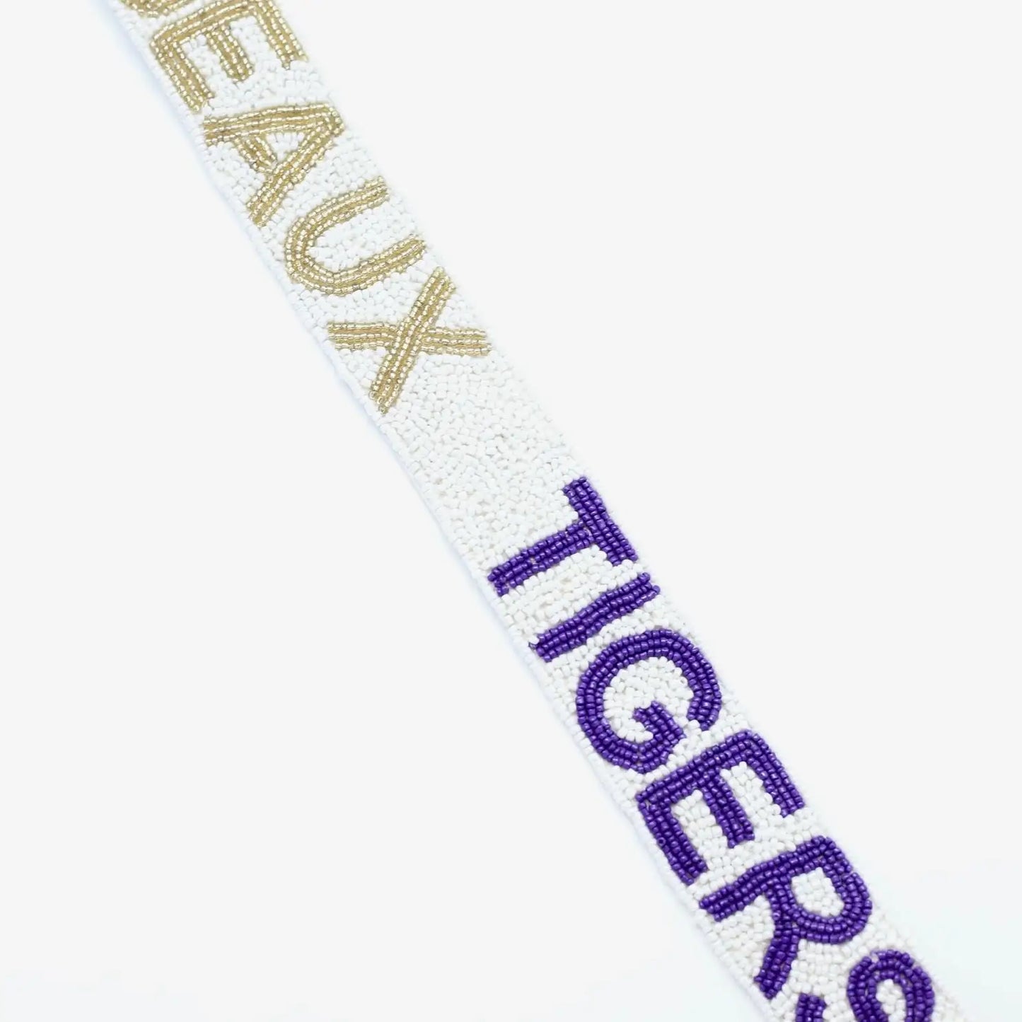 Geaux Tigers Beaded Crossbody Strap in White