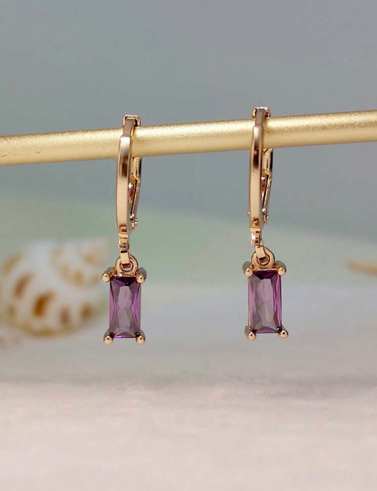 Purple Minimalist Rectangle Earrings