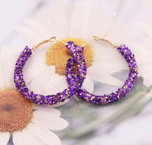 Purple Sequins Hoop Earrings