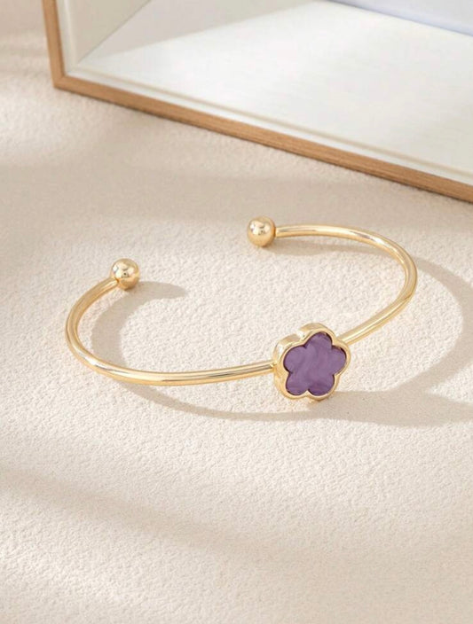 Purple Lucky Clover Open Cuff Bracelet