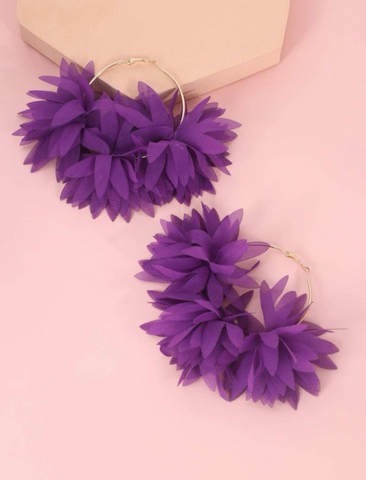 Large Purple Flower Decor Hoop Earrings