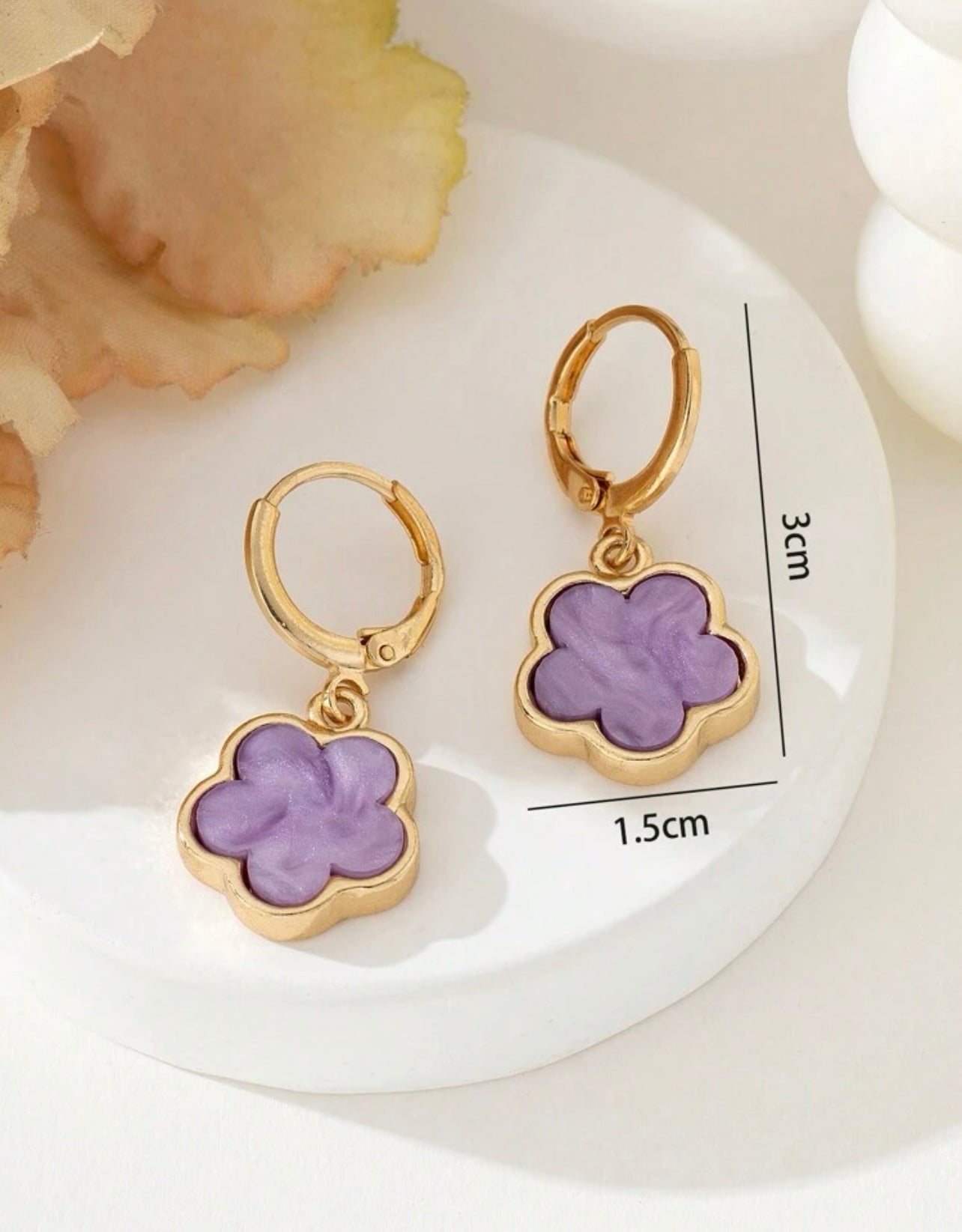 Purple Lucky Clover Pendant Earrings