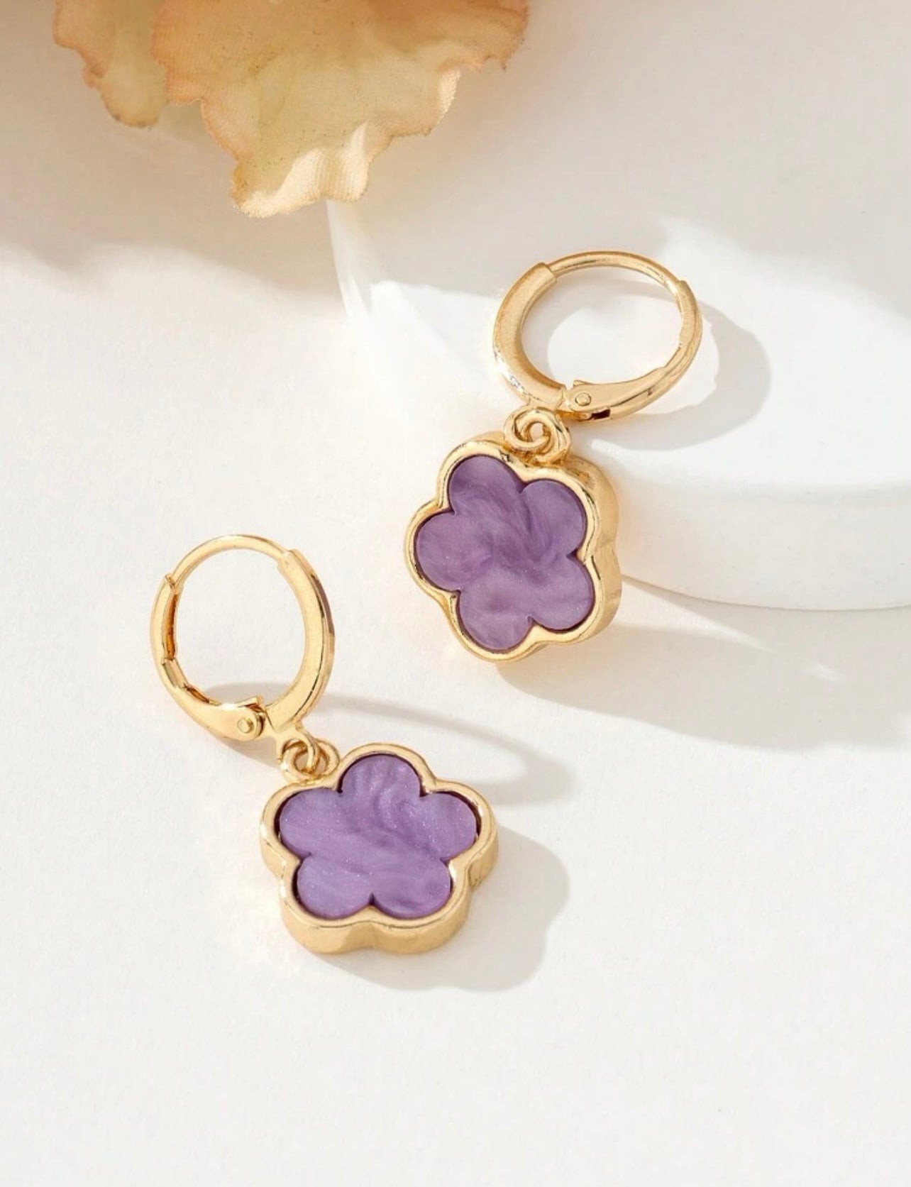 Purple Lucky Clover Pendant Earrings