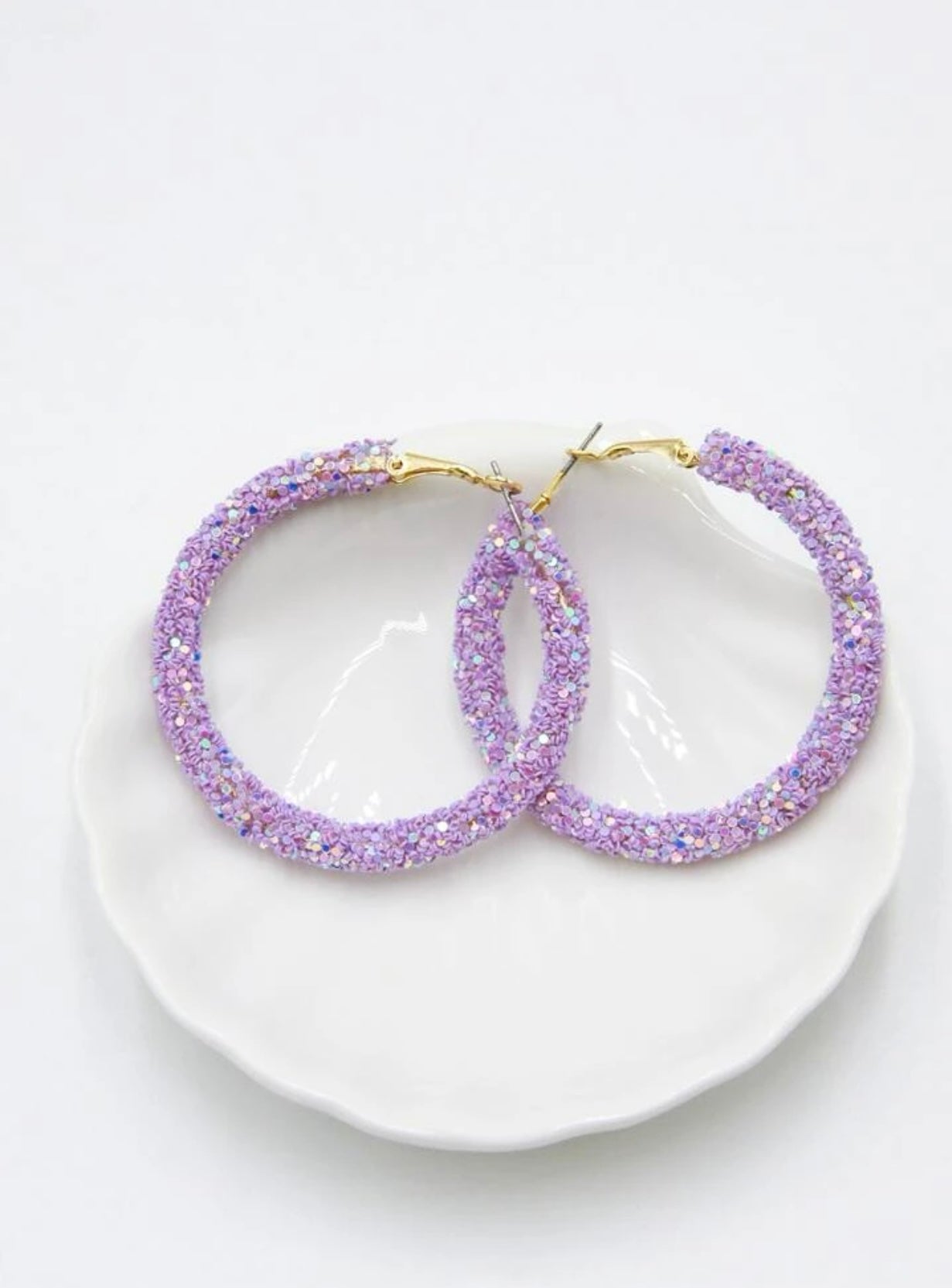 Sequin Light Purple Hoop Earrings