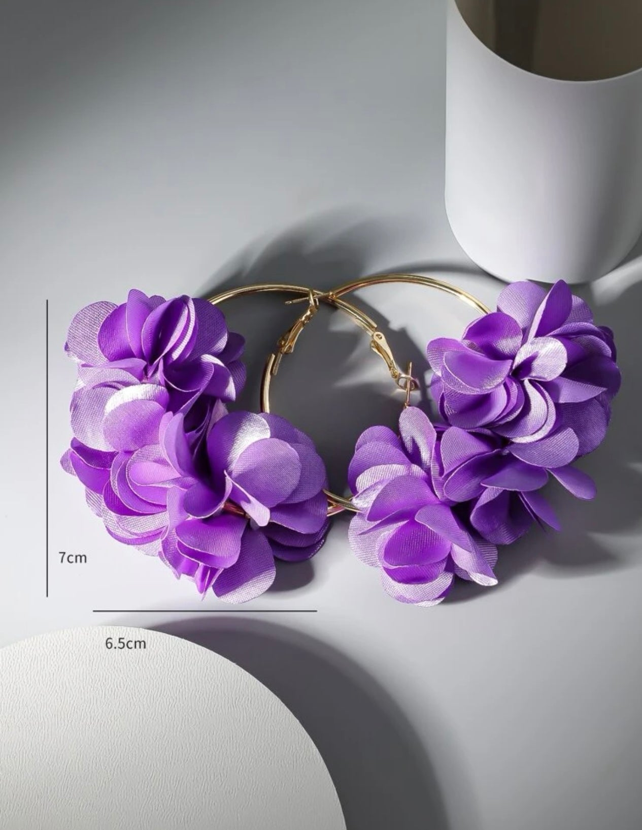 Purple Flower Design Hoop Earrings