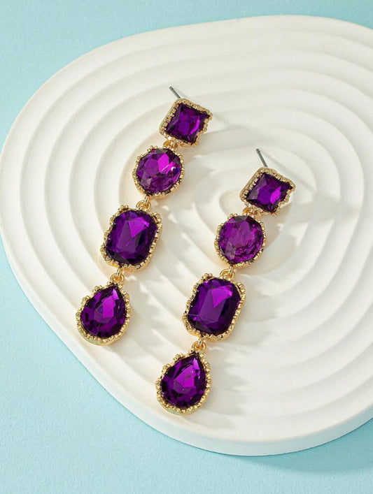 Purple Rhinestone Water Drop Earrings