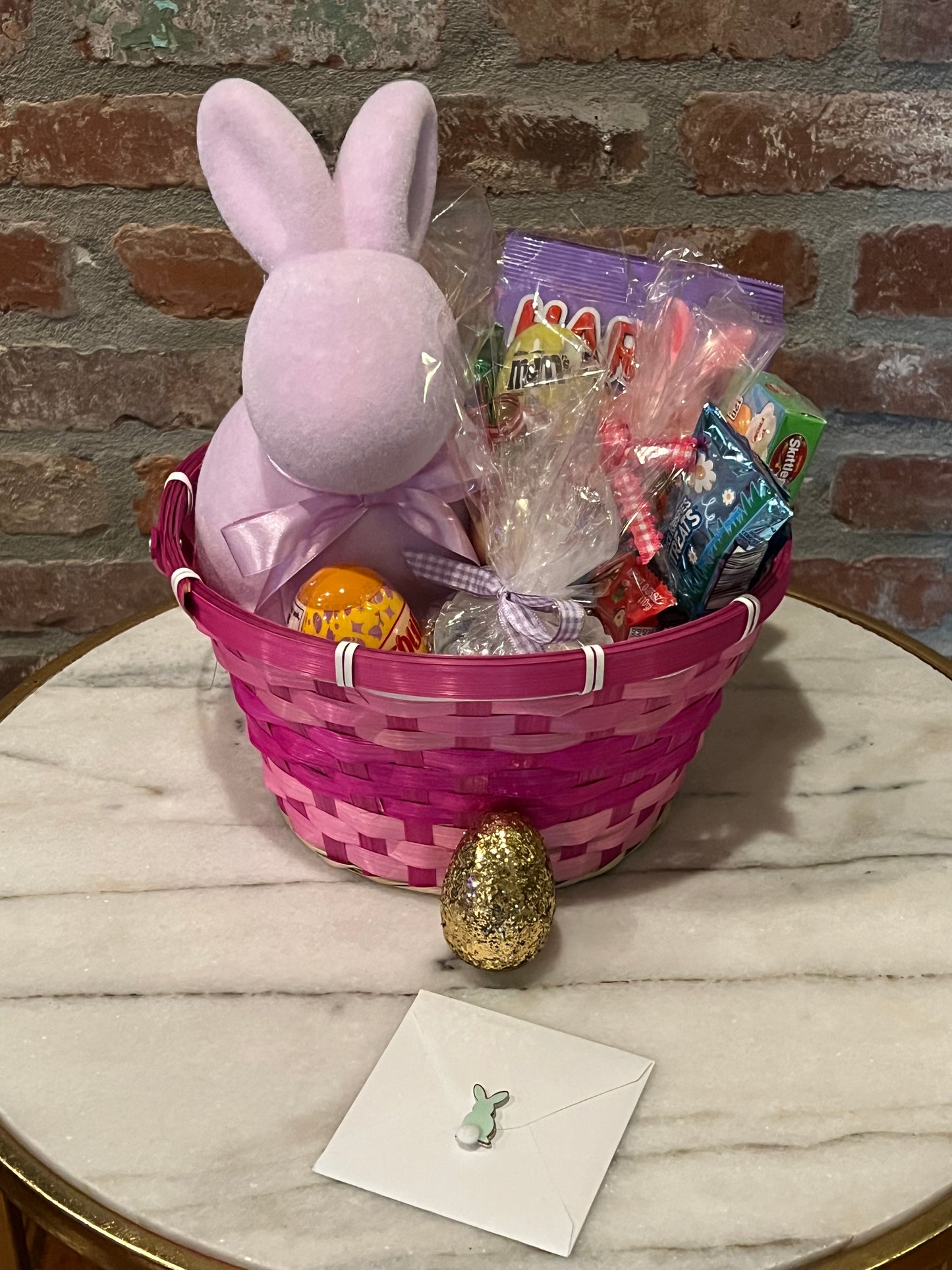 Purple Sitting Flocked Bunny Basket