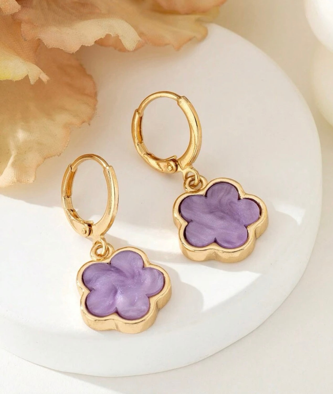 Purple Lucky Clover Pendant Earrings