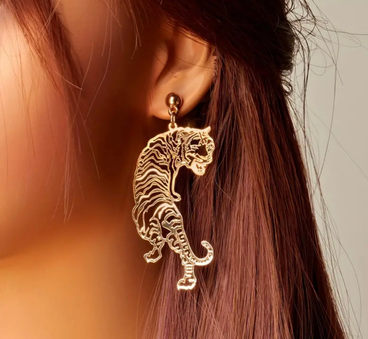 Tiger Full Bodied Metal Earrings