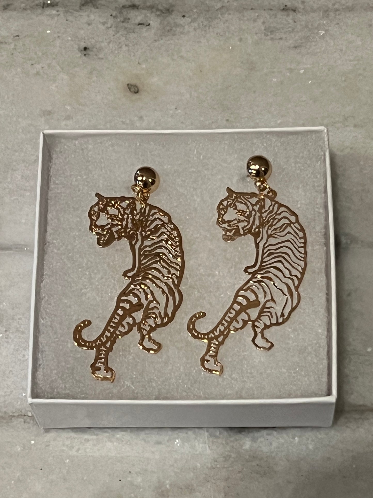 Tiger Full Bodied Metal Earrings