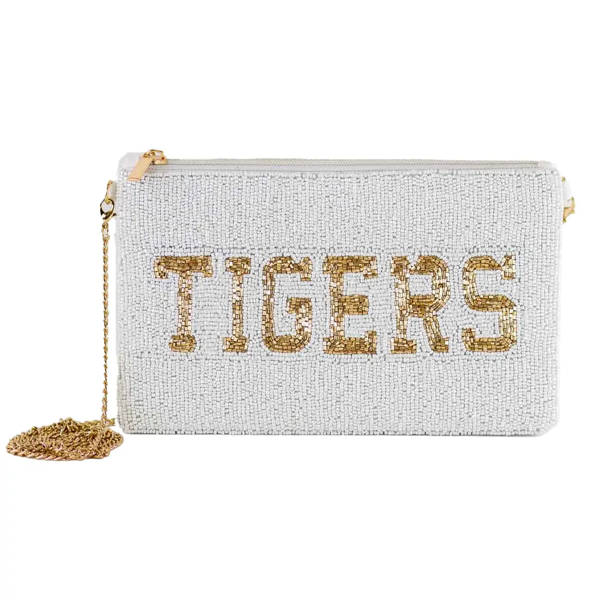 Tigers Beaded Crossbody White/Gold 10x6