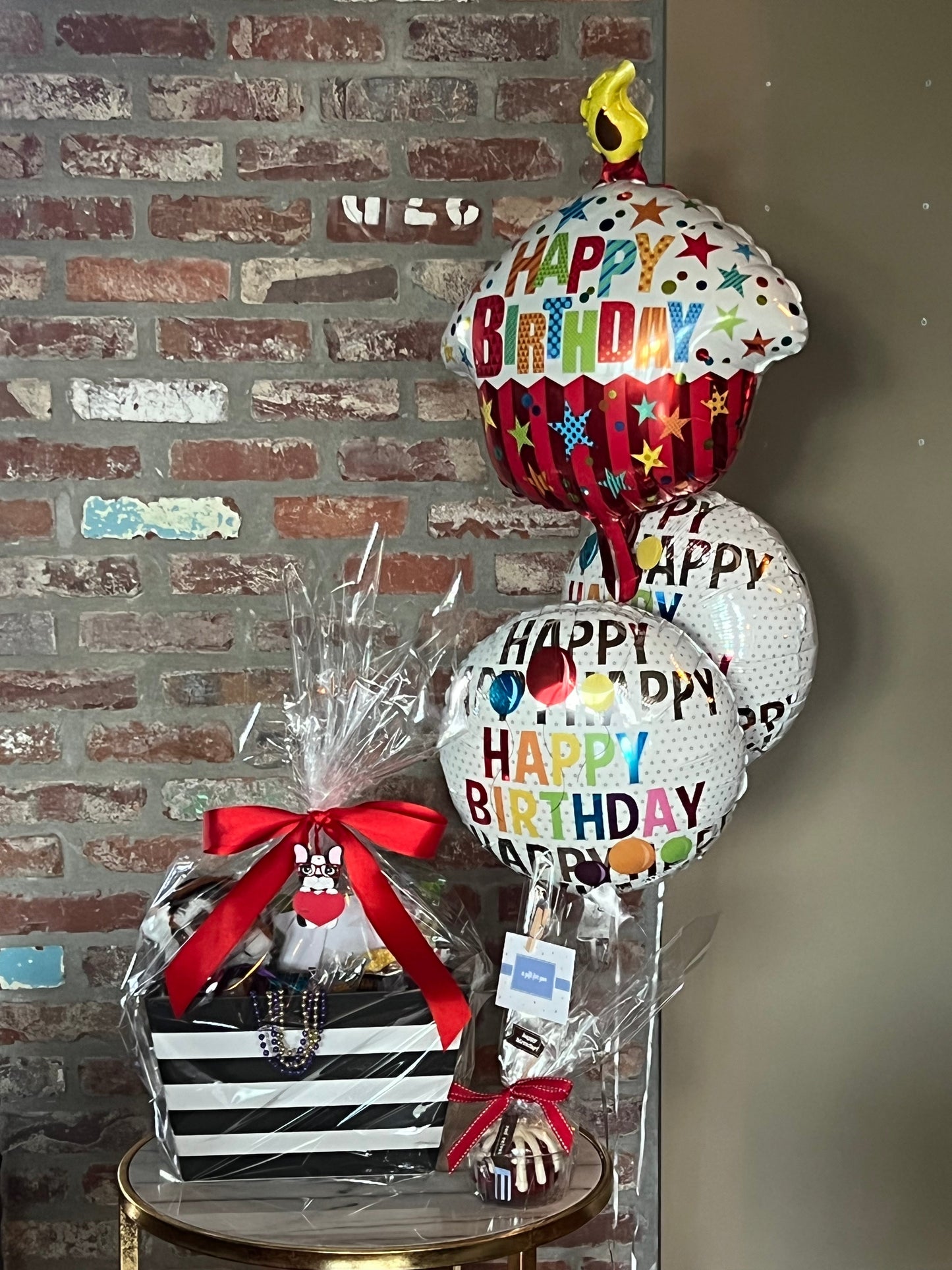 3 Birthday Balloons and Eight Chocolate Covered Strawberries
