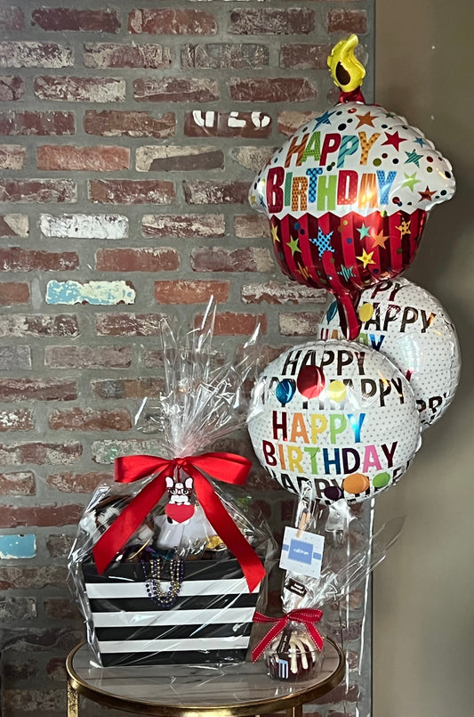 Happy Birthday Box - 4 Bundtlet Tower and 3 Balloons