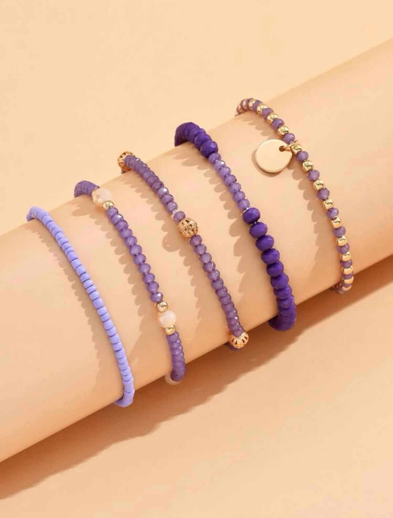 Purple Layered Bracelets - Set of 5 Pieces