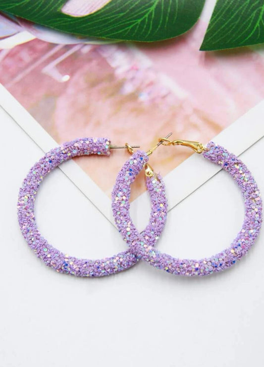 Sequin Light Purple Hoop Earrings