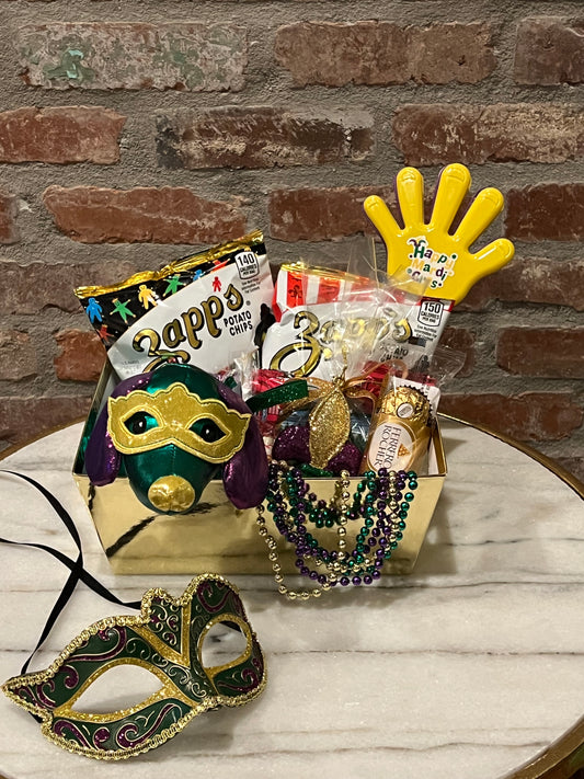 Mardi Gras Petit Green Masked Dog Box