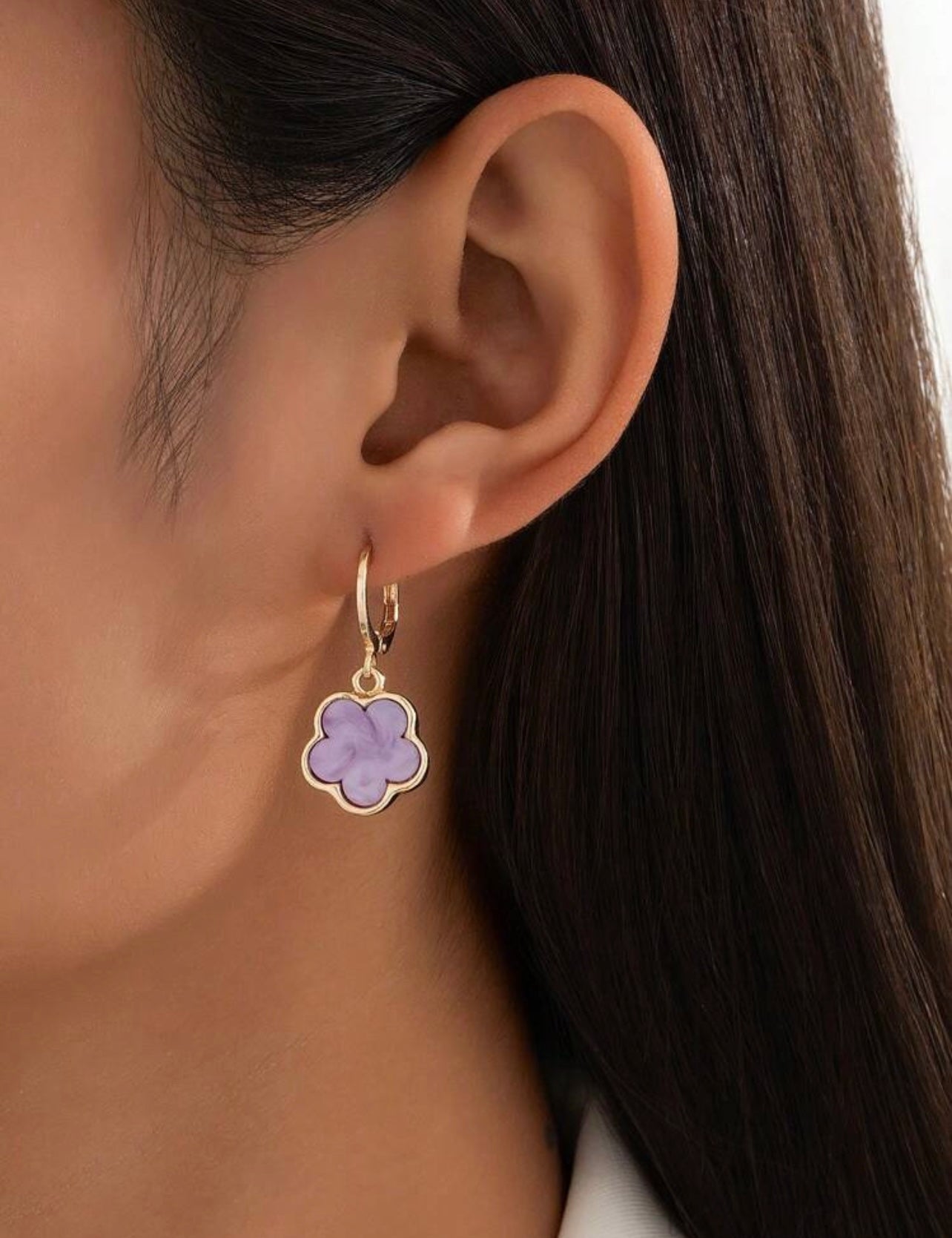 Purple Lucky Clover Pendant Earrings