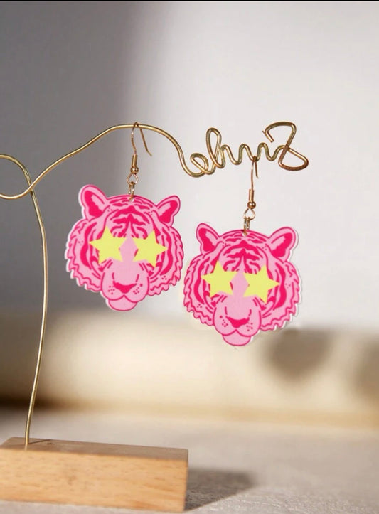 Star Eyes Pink Tiger Earrings