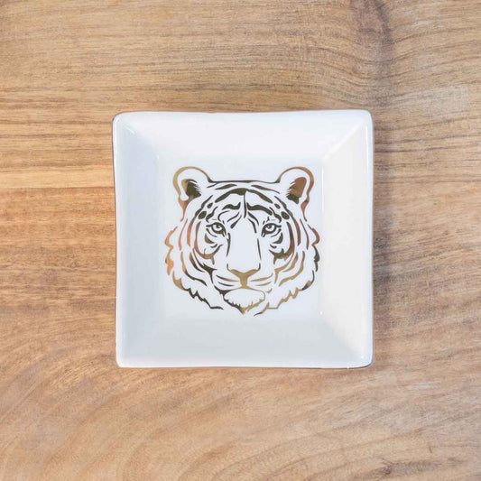 Tiger Trinket Dish White/Gold 4"