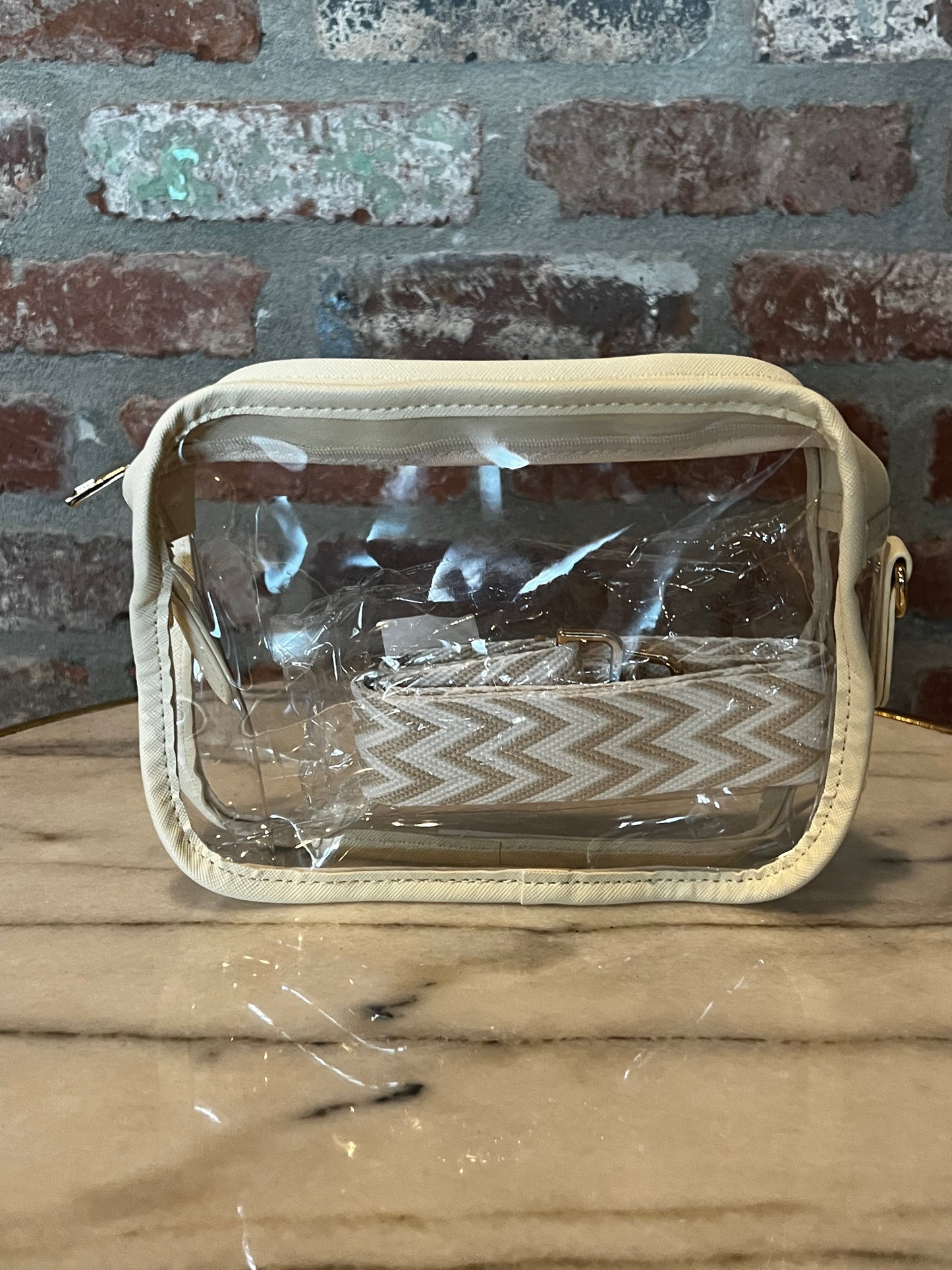 Clear Cream Purse with Chevron Wide Strap