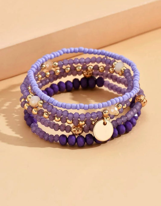 Purple Layered Bracelets - Set of 5 Pieces