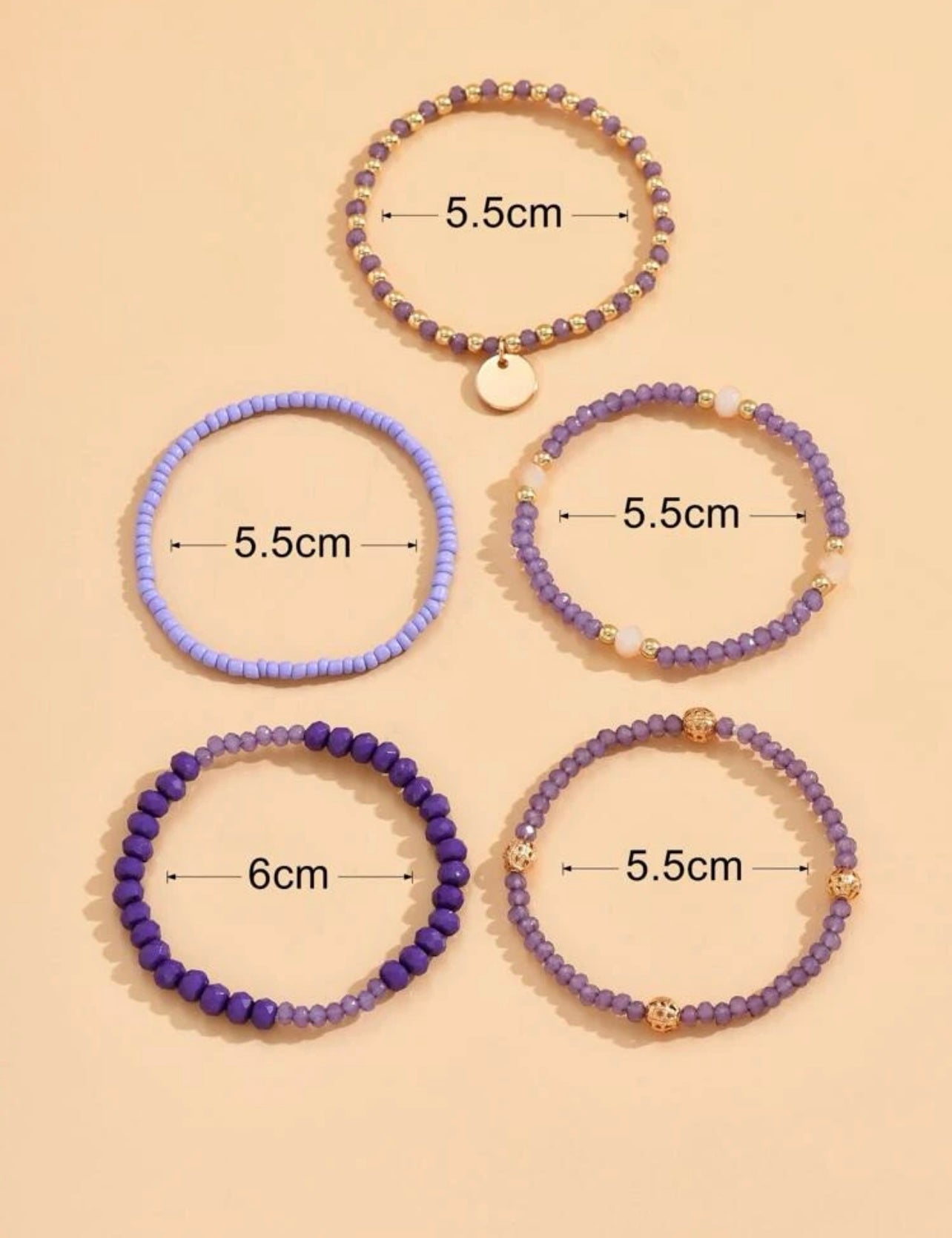 Purple Layered Bracelets - Set of 5 Pieces