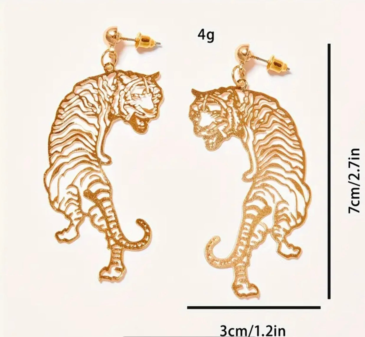 Tiger Full Bodied Metal Earrings