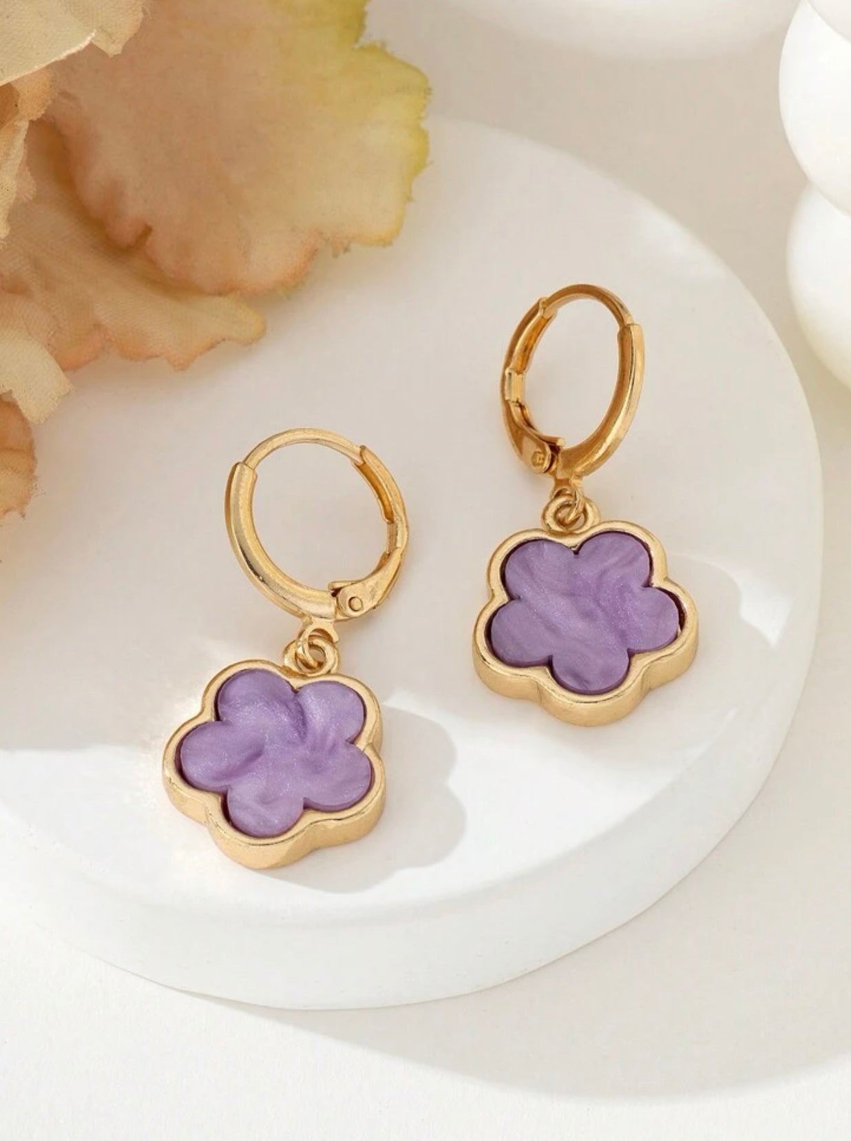 Purple Lucky Clover Pendant Earrings