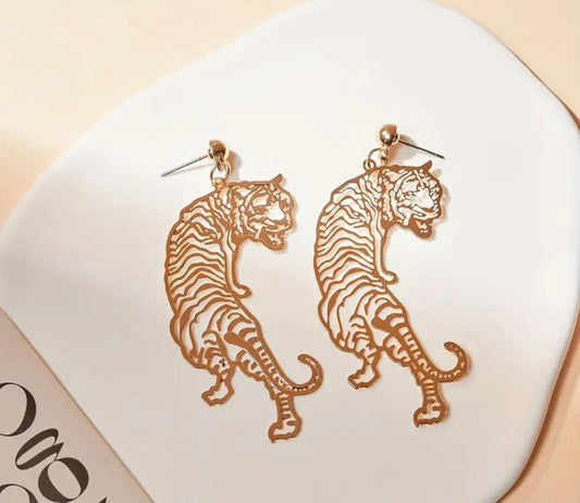 Tiger Full Bodied Metal Earrings