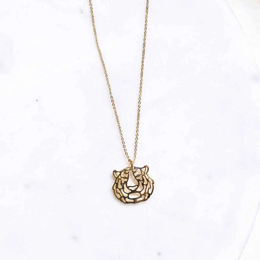 Tiger Pendant Necklace Gold 18"