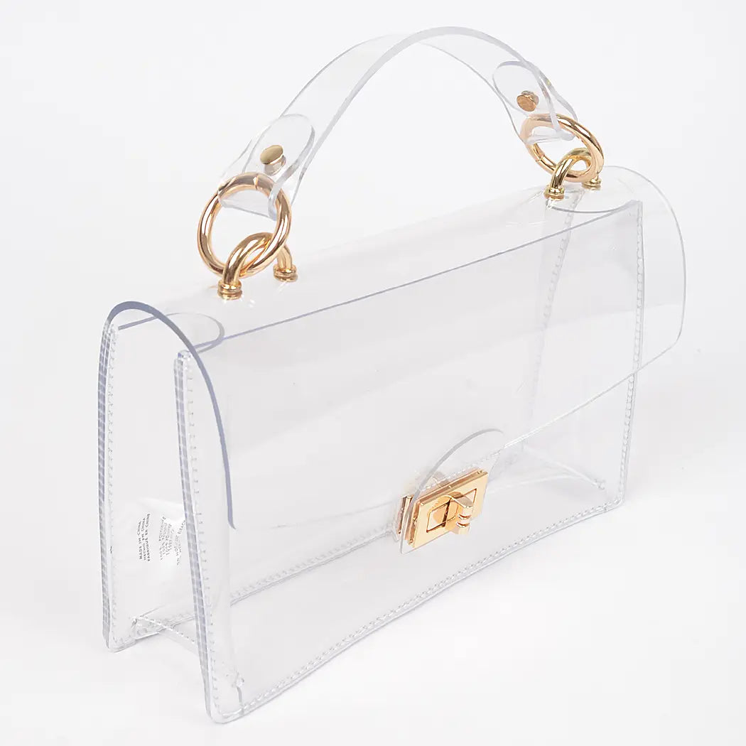 Clear Flap Bag with Gold Accents