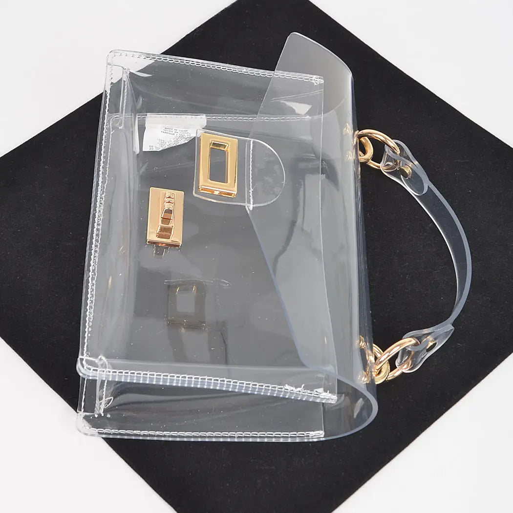 Clear Flap Bag with Gold Accents