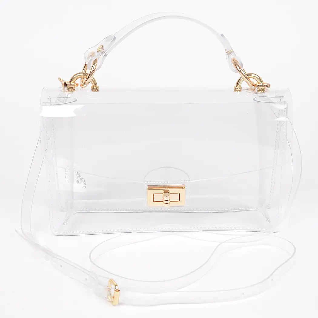 Clear Flap Bag with Gold Accents