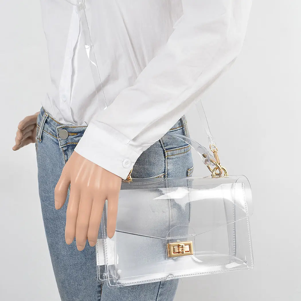 Clear Flap Bag with Gold Accents