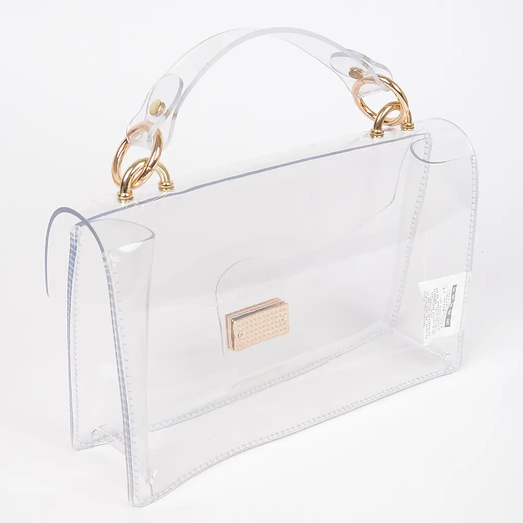 Clear Flap Bag with Gold Accents