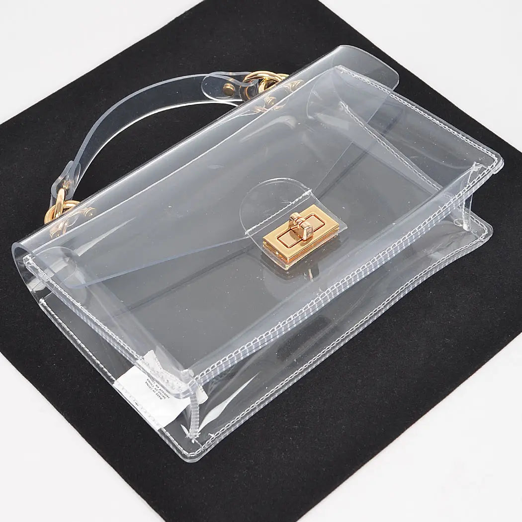 Clear Flap Bag with Gold Accents